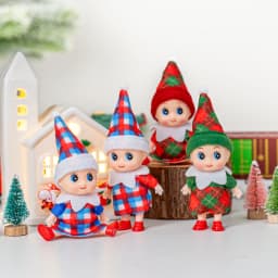 4/5/6 Pcs Mini Baby Elf Christmas Doll Mini Miniature Plaid Accessories Green and Red Suitable for Xmas New Year Decor Gift