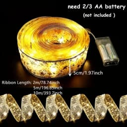 Indoor String Lights Battery Operated Christmas Ribbon with Lights Christmas Tree Accessories Decoration for Christmas New Year