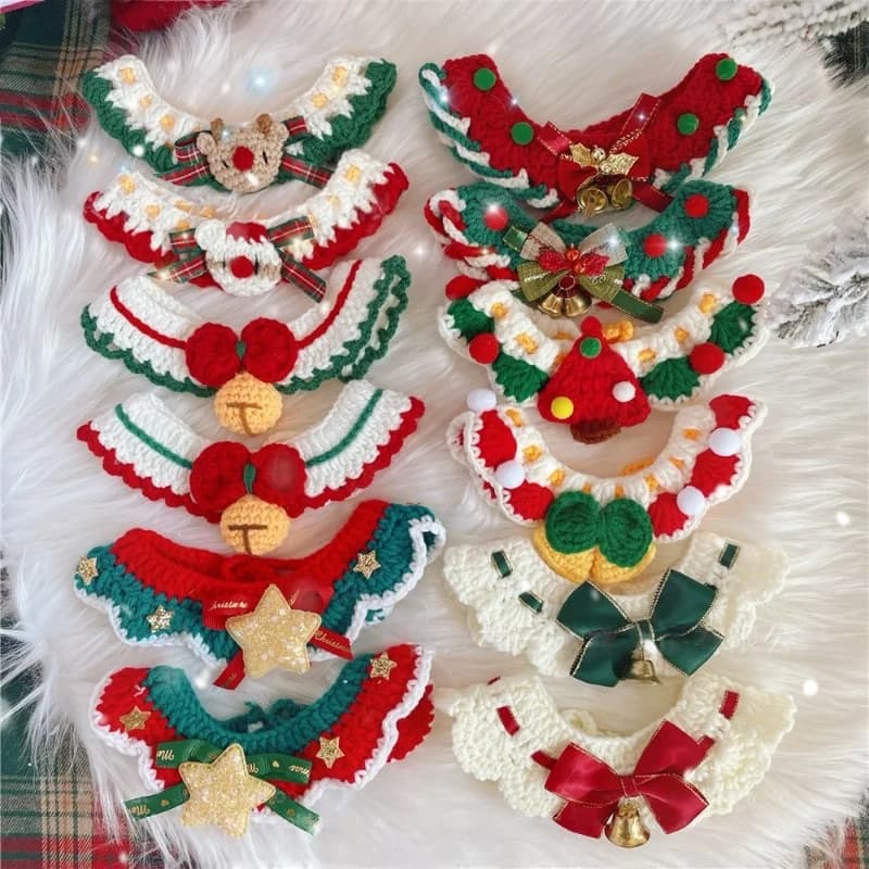 Christmas Pet Collars Cat Dog Christmas Decorations Pet Lace Knitting Necklaces Wool Scarf New Year Gift Cat Puppy Accessories