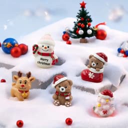 5pcs Christmas Resin Decor Set Snowy Bear Deer Snowman Indoor Display Holiday Centerpiece Multi Functional Christmas Home Decor