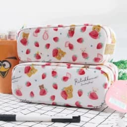 Japanese Kawaii Rilakkuma Cute Strawberry Series Pencil Case Cartoon Student Learn Stationery Storage Pencil Case Christmas Gift