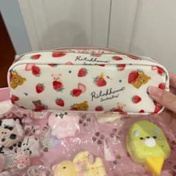 Japanese Kawaii Rilakkuma Cute Strawberry Series Pencil Case Cartoon Student Learn Stationery Storage Pencil Case Christmas Gift