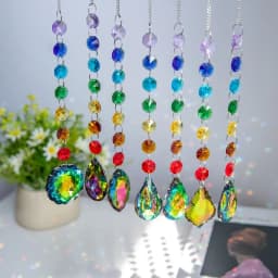 7pcs Colorful Crystal Sun Catcher Set - Handcrafted Prism Pendants with Hooks for Window, Garden, Christmas & Wedding Decor