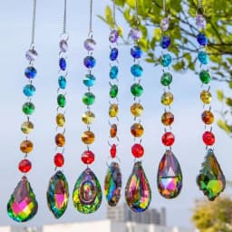 7pcs Colorful Crystal Sun Catcher Set - Handcrafted Prism Pendants with Hooks for Window, Garden, Christmas & Wedding Decor