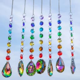 7pcs Colorful Crystal Sun Catcher Set - Handcrafted Prism Pendants with Hooks for Window, Garden, Christmas & Wedding Decor