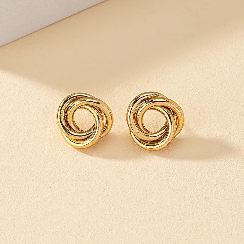 Hiphop Punk Metal Twist Knot Round Stud Earring for Women Gold Color Female Twine Hollow Geometry Jewelry Christmas Gift Brincos