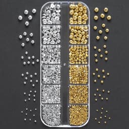 12Grids Gold/Sliver Half Round Beads Nail Art Charms 6-Sizes Flatback Caviar Bead Christmas Diamond DIY Sparkly Manicure Gems #*