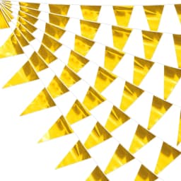 32.8FT Gold Glitter Pennant Banner - Metallic Triangle Bunting for Wedding, Birthday, Christmas Party Decor, Reusable Garland