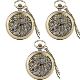 Bronze Hollow Flower Quartz Pocket Watch Necklace Pendant Vintage Sweater Chain Woman's Christmas Gift