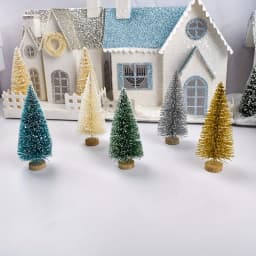12pc Artificial Mini Christmas Tree Sisal Trees with Wood Base Bottle Brush Trees for Christmas Table Top Decor Winter Ornaments