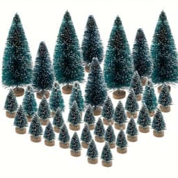 12pc Artificial Mini Christmas Tree Sisal Trees with Wood Base Bottle Brush Trees for Christmas Table Top Decor Winter Ornaments