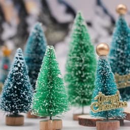 12pc Artificial Mini Christmas Tree Sisal Trees with Wood Base Bottle Brush Trees for Christmas Table Top Decor Winter Ornaments