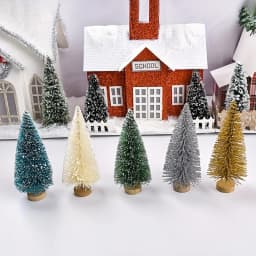 12pc Artificial Mini Christmas Tree Sisal Trees with Wood Base Bottle Brush Trees for Christmas Table Top Decor Winter Ornaments