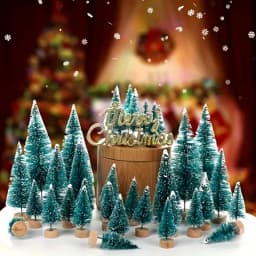 12pc Artificial Mini Christmas Tree Sisal Trees with Wood Base Bottle Brush Trees for Christmas Table Top Decor Winter Ornaments
