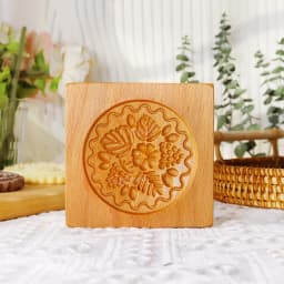 1PC Wood Cookie Mold with Flower Patterns, Christmas 3D DIY Carved Embossed Cookie Cutter Moulds for Baking, Fondant Biscuit