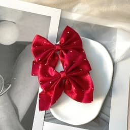 2Pcs Starry Dots Red Velvet Bow Hair Pins Hair Clips Kids Girls Fashion Christmas Barrettes Ponytail Holder Headwear Accessories