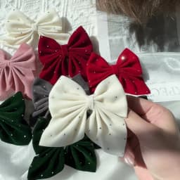 2Pcs Starry Dots Red Velvet Bow Hair Pins Hair Clips Kids Girls Fashion Christmas Barrettes Ponytail Holder Headwear Accessories