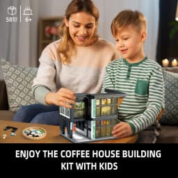 Coffee Shop City House Building Blocks Set for Adults, City Street View Construction Toy with Light, Christmas Kid Boy Girl Gift