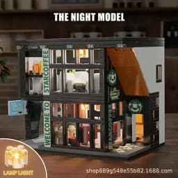 Coffee Shop City House Building Blocks Set for Adults, City Street View Construction Toy with Light, Christmas Kid Boy Girl Gift