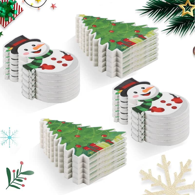 20-100Pcs Christmas Disposable Paper Napkins Cute Snowman Tissues 2025 Christmas Party Home Table Decoration Supplies New Year