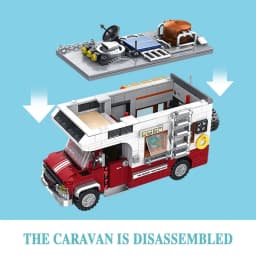 Building Block Canvas Cart Open Door Pickup Truck with Camping equipment Creative Assembled Toys Christmas and Birthday Gifts