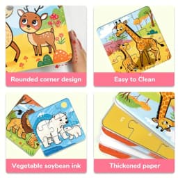 4-in-1 Wild Animals Jigsaw Puzzles for Kids Engaging & Educational Toys Christmas Birthday Gift for Boys Girls Family Activity