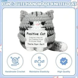 Positive Crochet Cat Mini Animal, an Emotional Boost and Supportive Gift, Fun Crochet Mini Handmade Cat, Suitable for Women, Men, Friends, Mom, Daughter, Son, Plush Duck, Shark, Penguin Decorative Ornaments, Birthday, Christmas Decorations, Graduation Gift