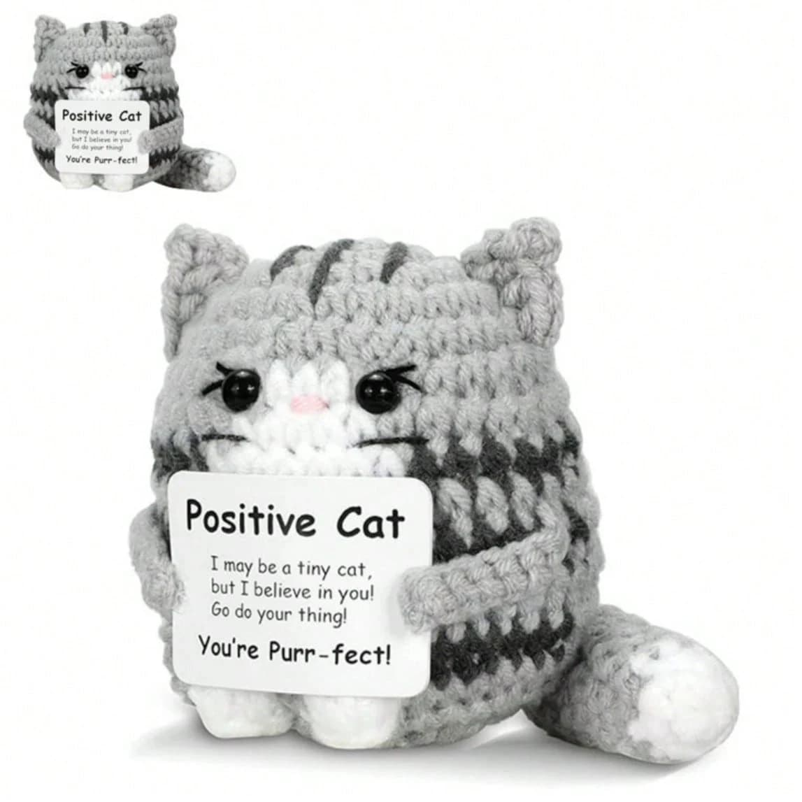 Positive Crochet Cat Mini Animal, an Emotional Boost and Supportive Gift, Fun Crochet Mini Handmade Cat, Suitable for Women, Men, Friends, Mom, Daughter, Son, Plush Duck, Shark, Penguin Decorative Ornaments, Birthday, Christmas Decorations, Graduation Gift