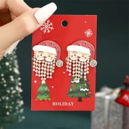 Christmas Drop Earrings For Women Shiny Rhinestone Santa Claus Xmas Tree Snowman Elk Snowflake Long Tassel Dangle Earring Gifts
