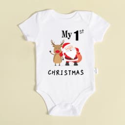 My 1st Christmas Santa Claus Elk Print Newborn Cute Short Sleeve Romper Red Cotton Baby Boys Girls Bodysuit