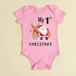 My 1st Christmas Santa Claus Elk Print Newborn Cute Short Sleeve Romper Red Cotton Baby Boys Girls Bodysuit