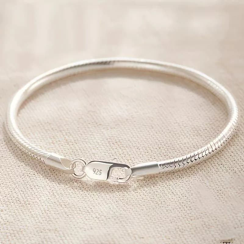 925 Sterling Silver 8-Inch 3mm Snake Chain Bracelet for Women – Christmas Party Gift Jewelry Fashion