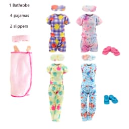 7pcs 11.5in/30cm Doll Clothes And Shoes = 4 Pajamas 1 Bathrobe 2 Slippers Handmade Birthday Christmas Gift, Pretend Game