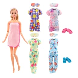 7pcs 11.5in/30cm Doll Clothes And Shoes = 4 Pajamas 1 Bathrobe 2 Slippers Handmade Birthday Christmas Gift, Pretend Game