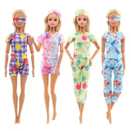 7pcs 11.5in/30cm Doll Clothes And Shoes = 4 Pajamas 1 Bathrobe 2 Slippers Handmade Birthday Christmas Gift, Pretend Game