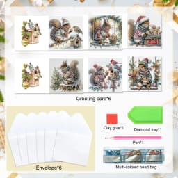6Pcs Diamond Art Painting Greeting Card Kits,Christmas Squirrel Greeting Cards with Envelopes Diamond Art Craft Birthday Cards