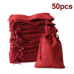 50PCS Christmas Red Green Drawstring Burlap Jute Gift Bags DIY Wedding Favor Gift For Packaging Candy Chocolate Jewery