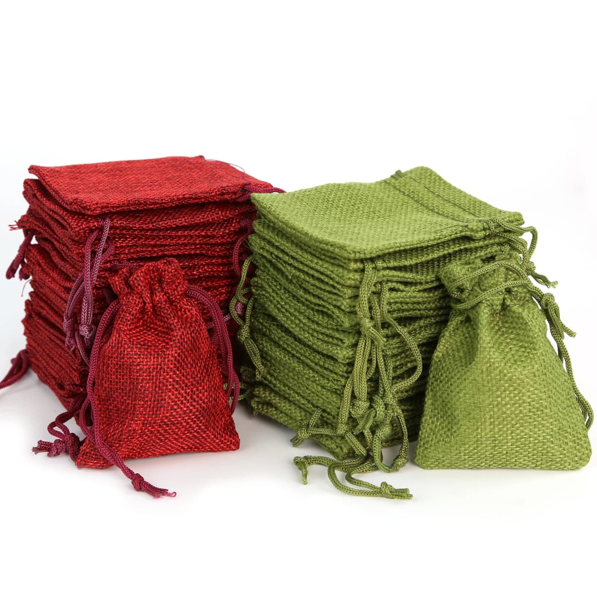 50PCS Christmas Red Green Drawstring Burlap Jute Gift Bags DIY Wedding Favor Gift For Packaging Candy Chocolate Jewery