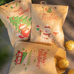 24Sets Merry Christmas Gift Bags Retro Santa Claus Fox Kraft Paper Bags with Stickers Xmas Party Favor Bags DIY Advent Calendar