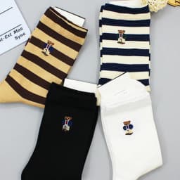Stripes Soft Breathable Cartoon Gentleman Bear Men's  and women Socks Cotton Harajuku Socks Christmas Gift Casual Designer socks
