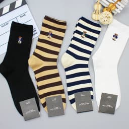 Stripes Soft Breathable Cartoon Gentleman Bear Men's  and women Socks Cotton Harajuku Socks Christmas Gift Casual Designer socks