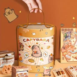 Capybara Stationery Set Cute Cuddle Bucket Portable for School Student Kids Gift Birthday Christmas Creative Art Desk Tool