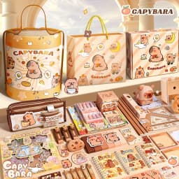 Capybara Stationery Set Cute Cuddle Bucket Portable for School Student Kids Gift Birthday Christmas Creative Art Desk Tool