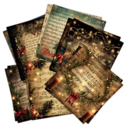 Vintage Christmas Sheet Music Scrapbook Paper Set,12sheets Xmas Decorative Decoupage Paper for DIY Crafts,Gift Wrap,Scrapbooking