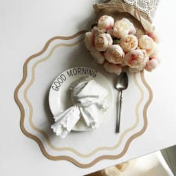 1/4/6pcs Faux Leather Placemats Printed Flower Shape Insulated Table Mat for Kitchen Dining Table Striped Christmas Plate Mat