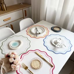 1/4/6pcs Faux Leather Placemats Printed Flower Shape Insulated Table Mat for Kitchen Dining Table Striped Christmas Plate Mat