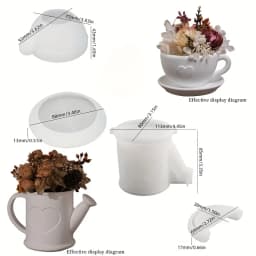 4pcs Mold Set for DIY Heart-Shaped Watering Cans, Planters, and Candle Jars Made from Cement, Plaster, and Resin - Christmas Dec
