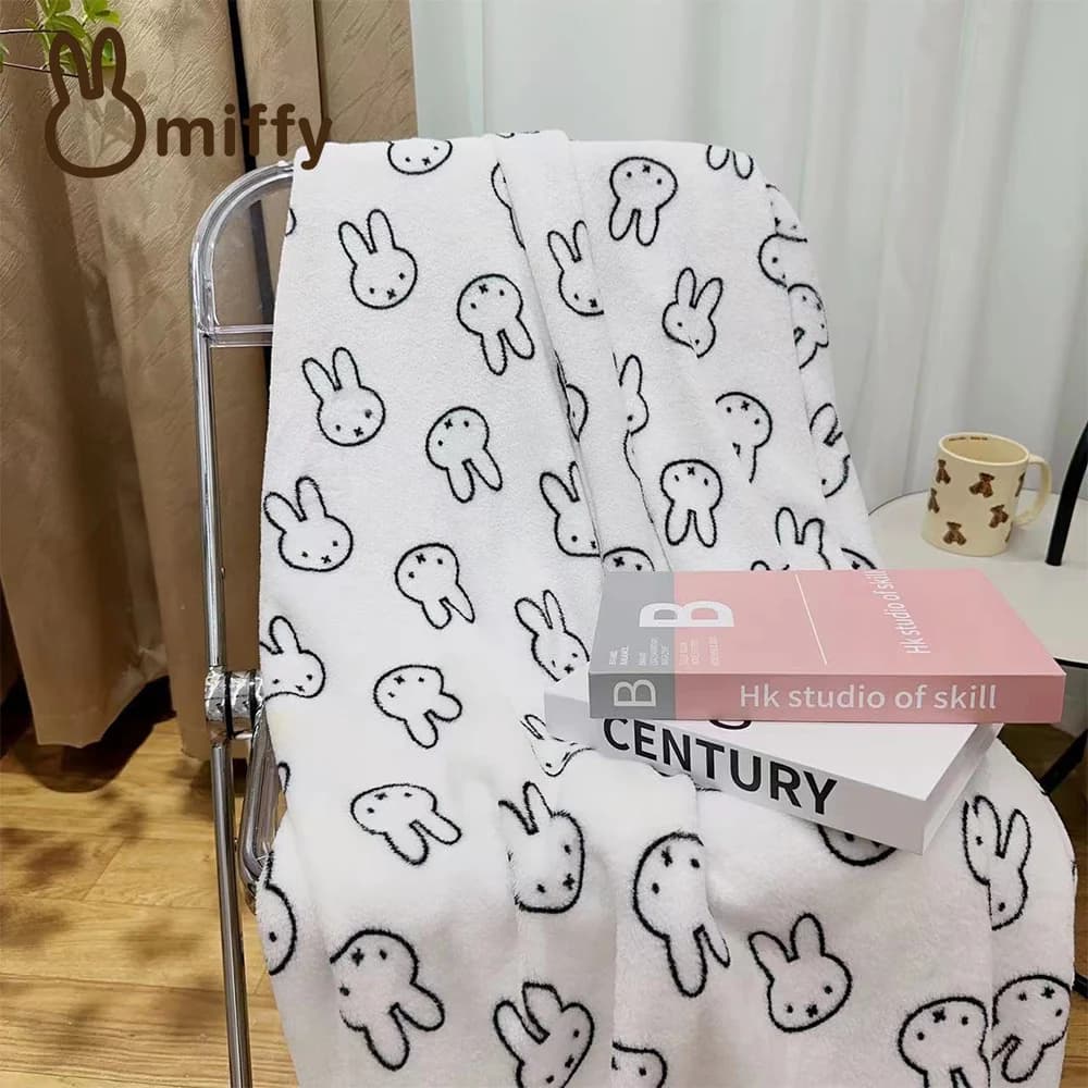 Kawaii Miffy Cute Flannel Quilt Office Napping Sheet Student Baby Soft Warm Blanket with Christmas Gift Toy