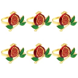 Red Pomegranate Napkin Rings Set of 4/6/8, Lucky Fruits Table Decor Metal Napkin Holder for Christmas Gift Wedding Party Decor