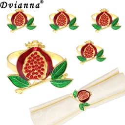 Red Pomegranate Napkin Rings Set of 4/6/8, Lucky Fruits Table Decor Metal Napkin Holder for Christmas Gift Wedding Party Decor